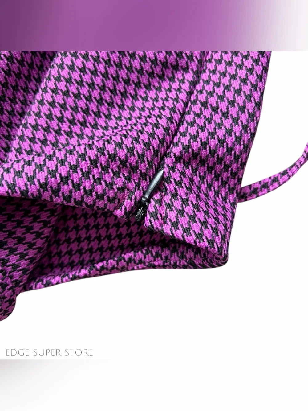 Zara Women’s Purple Black Houndstooth Cropped Wrap Top XS Long Sleeve Tie-Front